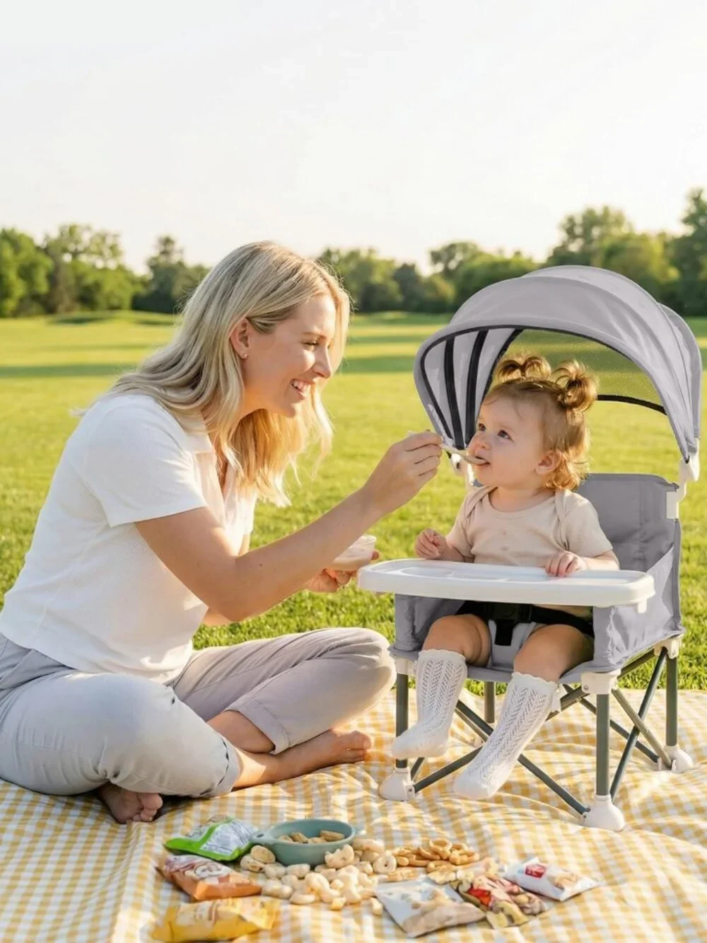 Baby Booster Seat Gray Foldable Removable Canopy Sunchildor